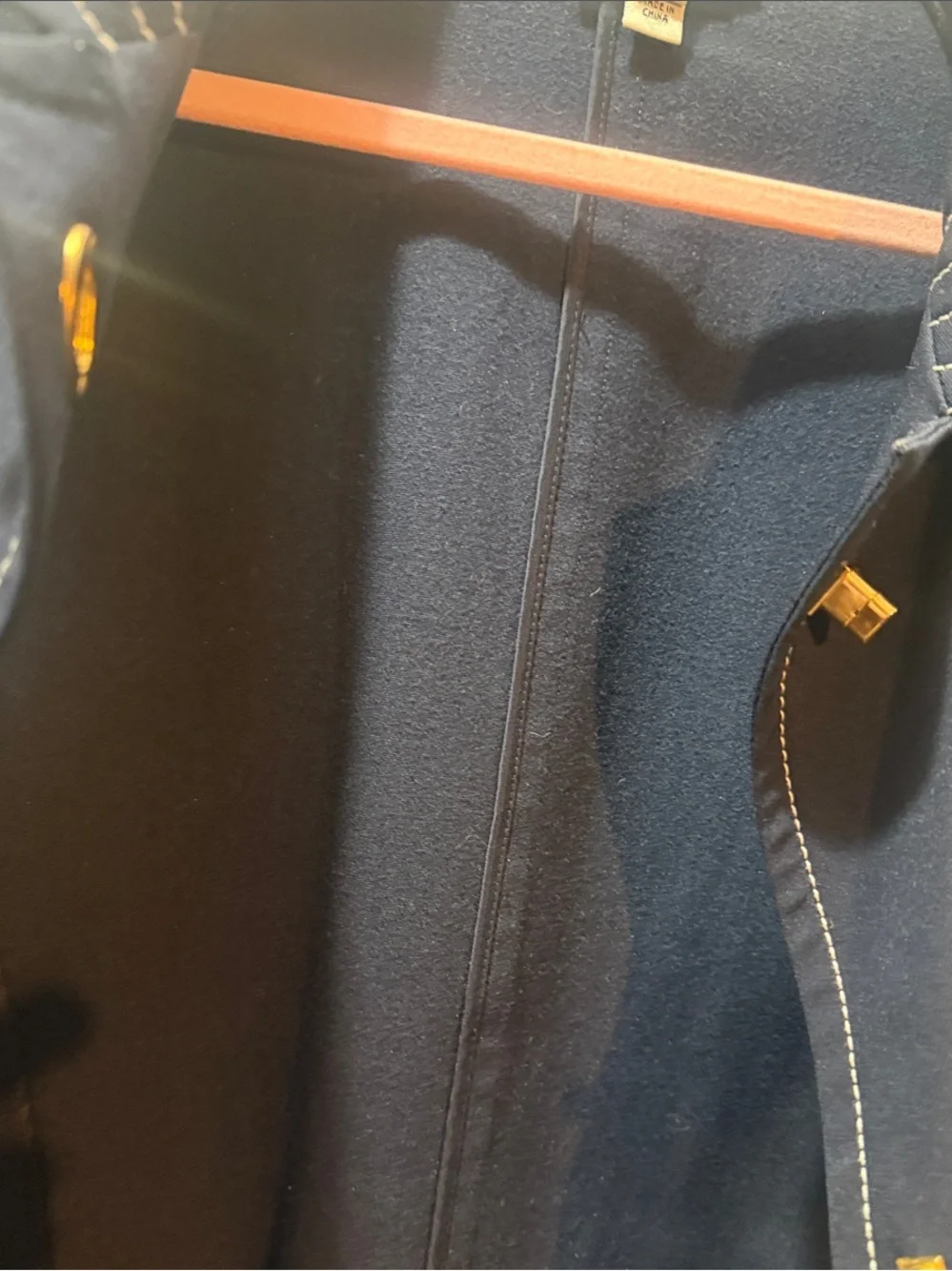 St John Classic Navy Trench Coat with White Stitching and Gold Accents & Belt - Picture 10 of 10
